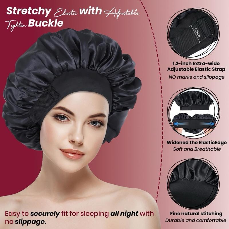 Double Layer Silk Bonnet for Haircare Soft Practical Sleeping Cap with Elastic Tie Band for Curly Natural Hair Comfortable Secure Fit Satin Bonnet for Hair Care Heatless