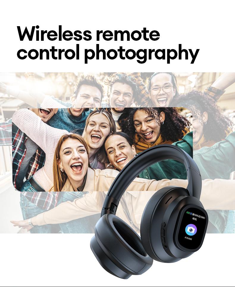 HYUNDAI X1 Pro Wireless Bluetooth 6.0 Headphones with Detachable Full Color LCD Touch Screen, Support Customizable Screen Wallpaper, Audio Headset for Music & Phone Calls