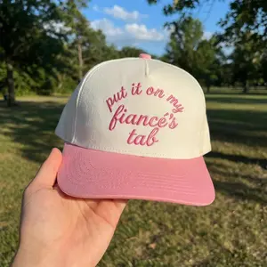 Put It On My Fiances Tab Embroidered Hat, Two Tone Engagement Gift for Her