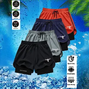 4-Pack Men’s American Style Casual Shorts, Ice Silk Quick Dry Built-in Liner Anti-Chafing Fitness Training Running Basketball 3" Shorts Men's Breathable Drawstring Shorts streetwear sport