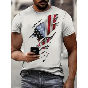 Independence Day Tshirt mens patriotic american flag graphic t shirt distressed short sleeve round neck tee breathable summer top for outdoor sports casual attire machine washable trendy sporty look american flag shirt mixed color tokwear Tee