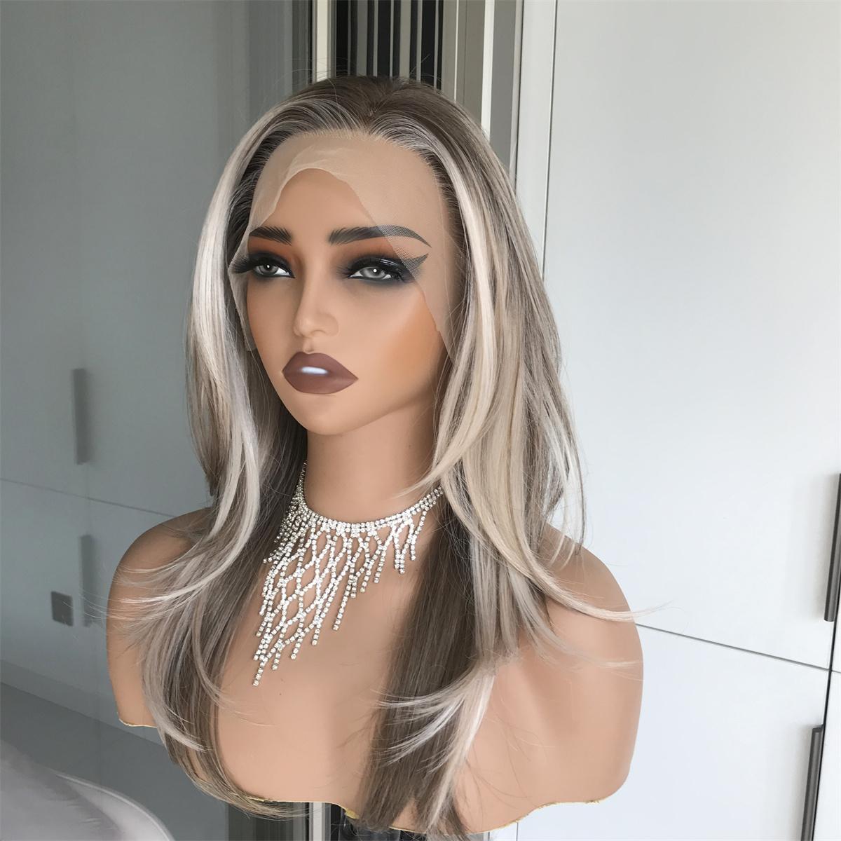 AISOM Jenna Layered Straight Buttercream Blonde mix Brown 13x4 Free Part Lace Front Wig with Scandinavian Hairline Wolf Cut Low Density 20 inches