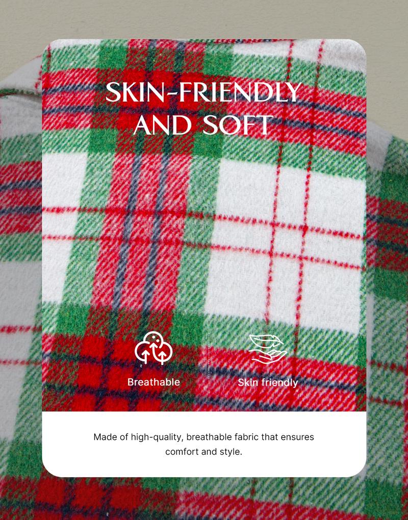 Asvivid Women's Christmas Plaid Flannel Shacket with Pockets Long Sleeve Button Down Casual Outerwear for Festive Style Womenswear Shirt Jacket Coats