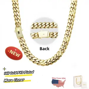[New Upgraded] 14K Gold-Plated Cuban Link Chain Necklace Stainless Steel With Zircon Clasp Hip Hop Jewelry Gift For Women And Men