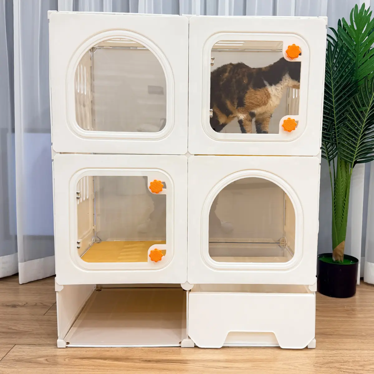 Modern Modular Cat House with Litter Box Drawer & Feeding Area – Cozy ...