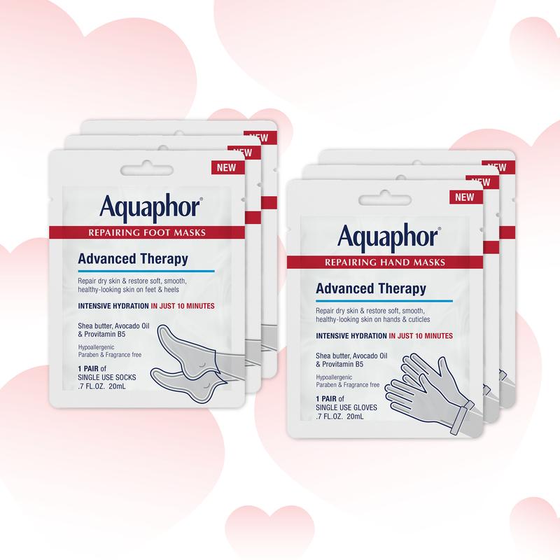 Aquaphor Repairing Foot & Hand Masks Bundle 2+2 with Avocado Oil & Shea Butter for Intense Hydration in 10 Minutes Gentle Formula Fragrance Free Moisturizer
