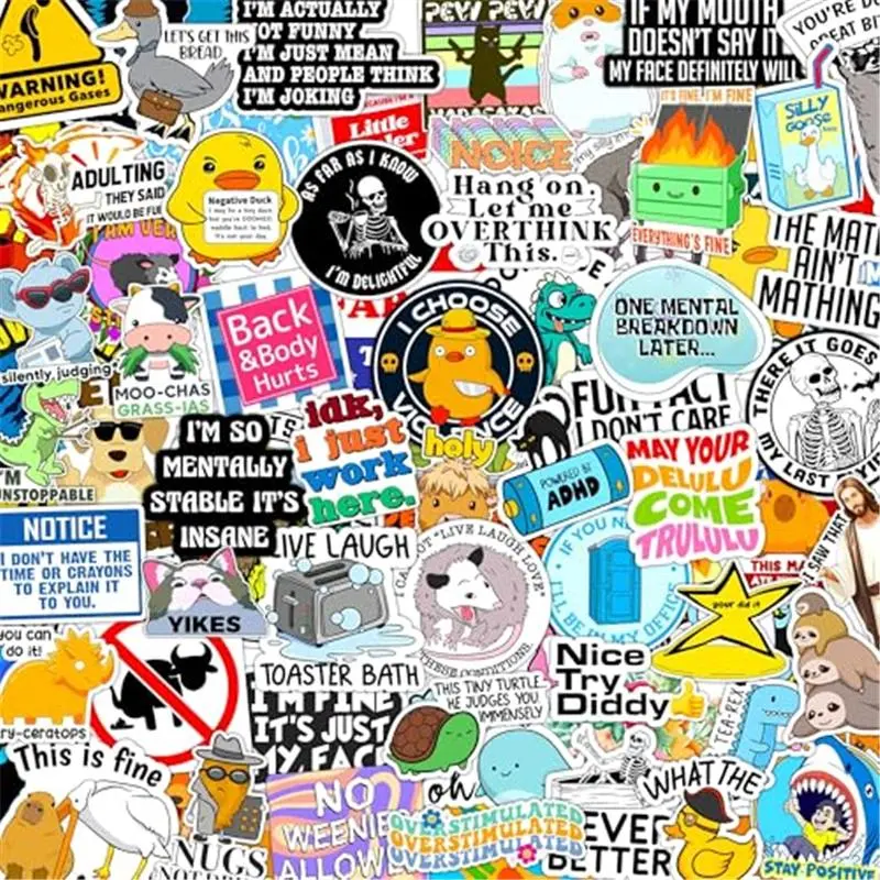 300 Pcs Waterproof Vinyl Meme Stickers - Novelty Print Dirty Funny Sarcastic Stickers for Adults, Laptop, Water Bottles, DIY Scrapbooking & Stamping Prank Gift, Meme Sticker, Novelty Print Stickers