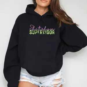 Shitshow Supervisor Hoodie | Viral Black Retro Sarcasm Vintage Neon Script, Funny Mom Humor Sweatshirt