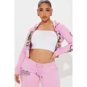 Ed Hardy New York Eagle Zip Front Hoodie - Pink D