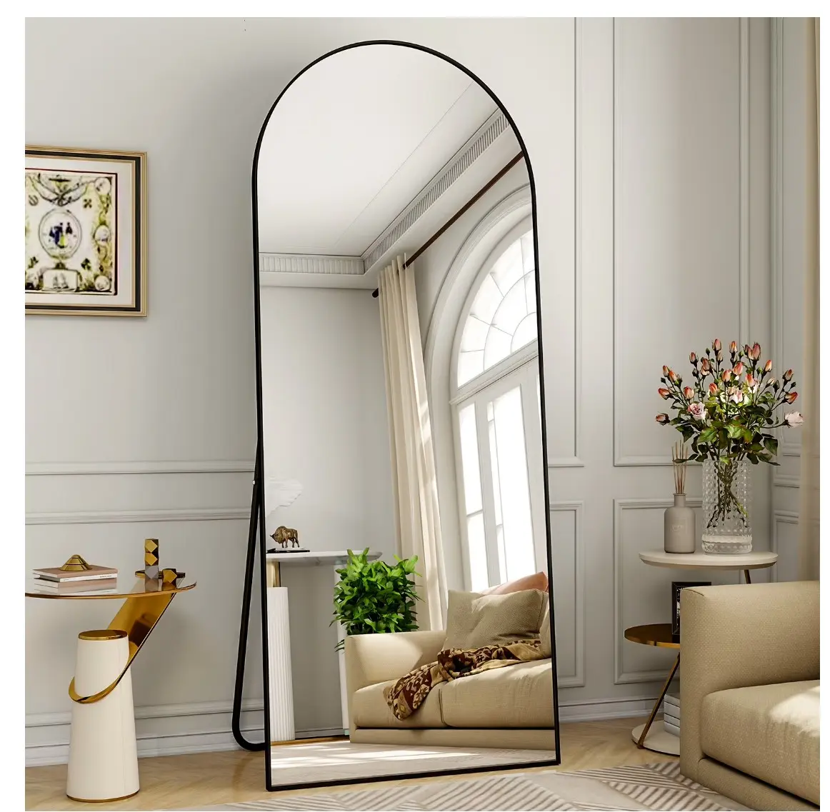 65"x24" Arched Full Length Aluminum Alloy Standing Floor Mirror, Black