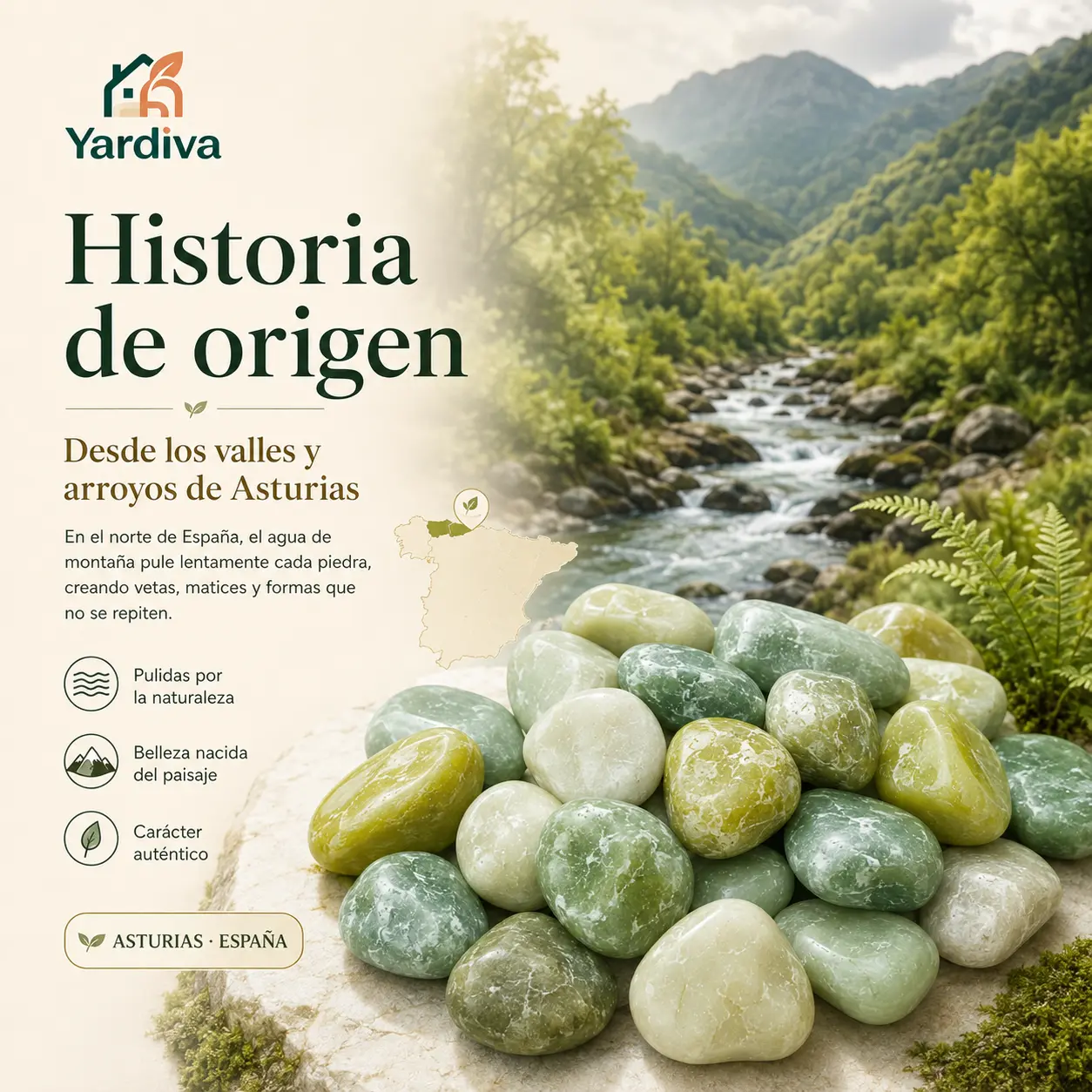 Yardiva Natural Green River Rocks, Polished Decorative Pebbles from Asturias Spain, Mixed-Size Smooth Stones for Plant Pots, Garden Paths, Landscaping, Water Features, Zen Garden & Indoor Outdoor Home Decor**