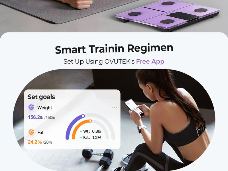 Ovutek Scale for Body Weight, Purple, Digital Bathroom Smart Scale with 14 Body Composition Analyzer Sync Weight Scale BMI Health Monitor Sync Apps 400lbs
