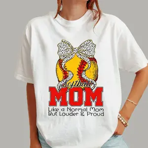 Softball Mom T-Shirt, Varsity Distressed T-Shirt, Loud And ProudSoftball Mama Shirt, CoquetteSoftball Bow, Game Day Trendy