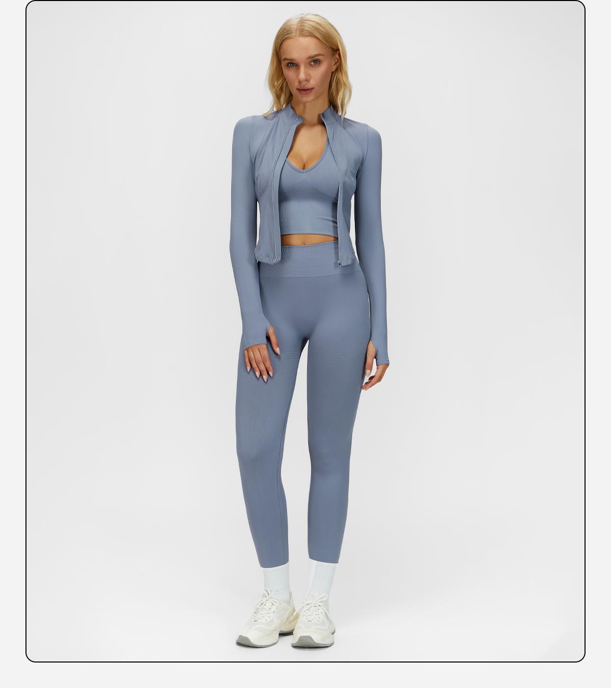 MFVIM Women's Solid Criss Cross Crop Tank Top High Waist Leggings Zip Up Crop Jacket Tracksuit Set Breathable Comfortable Yoga Workout Gym Athletic Activewear Textured Sweatsuit Thermal Lined Sports SpringStatements