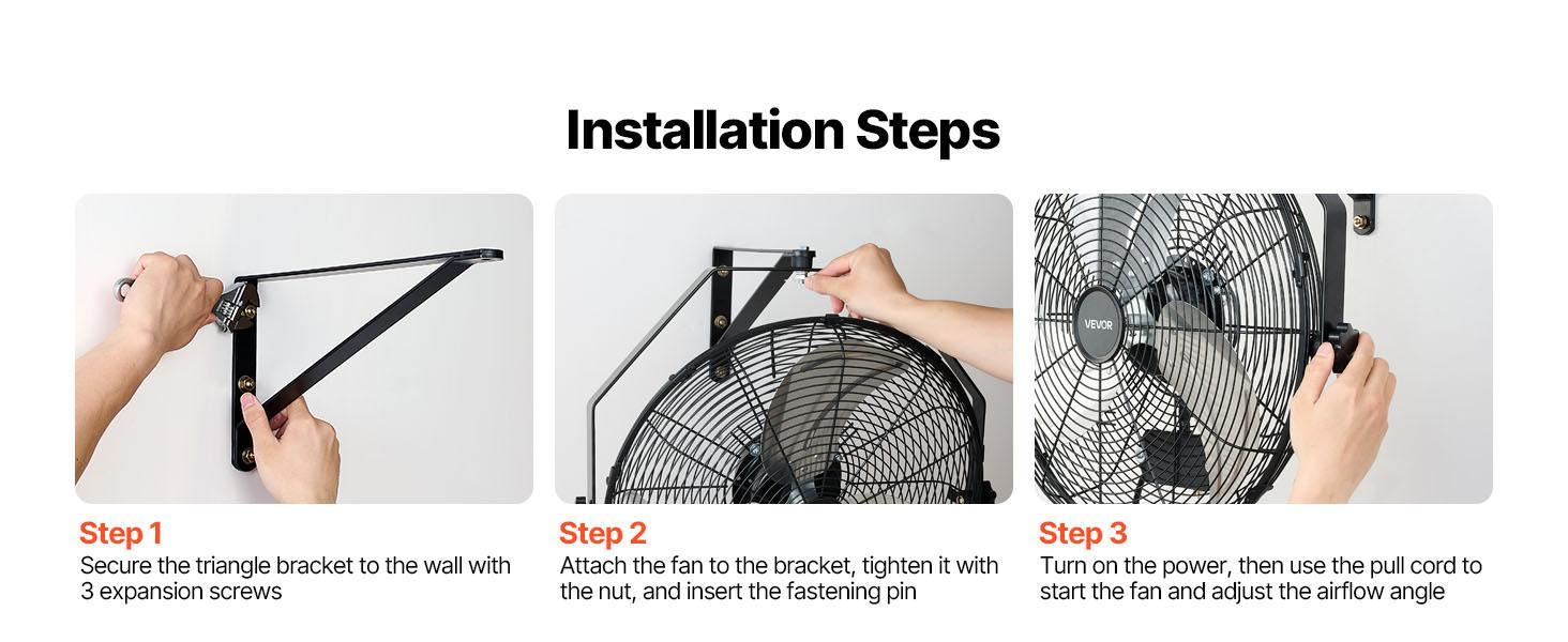 【BackToSchool】VEVOR 18-in Cooling Wall-Mounted Fan, IP44-Rated Protection, 3-Speed Settings, Long Airflow Distance, Adjustable Oscillation Angle, Filterless Powered Fan for Industrial Use | Father's Day Gift, Cooling Wall-Mounted Fans, Dual-Speed Wall-Mou