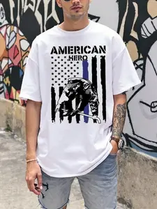 American Hero Police Shirt, Patriotic USA Flag Graphic Tee
