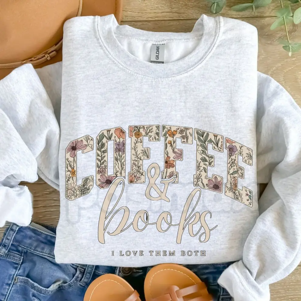 Coffee and Books Sweatshirt, Bookish Romance Reader Crewneck, Librarian Aesthetic Jumper, Dark Academia Coffee Lover Pullover, Literary Gift for Her, Cozy Reading Graphic Shirt