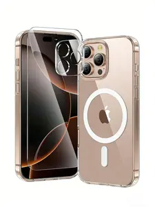 2026 All-in-One Protection Kit for iPhone 17 Pro Max, Magnetic Shockproof Case with Built-in N52 Magnets, Military Grade Drop Proof Clear Cover, Anti-Yellowing Technology, Includes 1 Pack Each 9H Tempered Glass Screen and Camera Protector