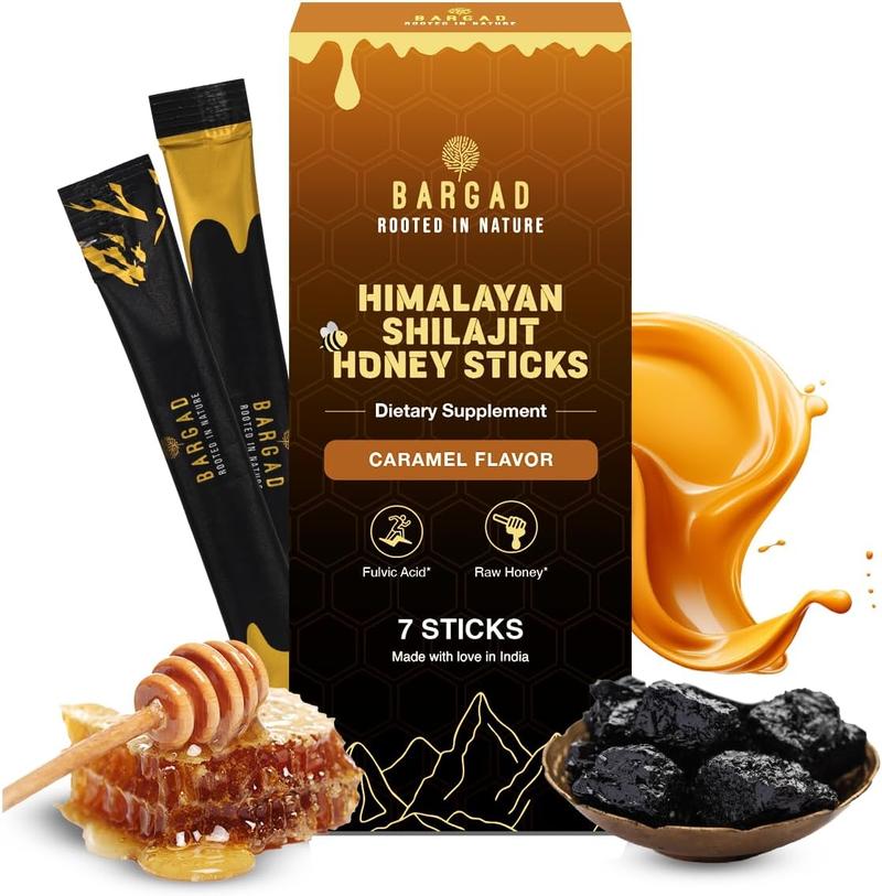 Bargad Himalayan Shilajit Sticks with Organic Honey & Caramel (7 Count) - Dietary Supplement with 85+ Trace Minerals & 75%+ Fulvic Acid for Energy & Immunity Healthcare Natural