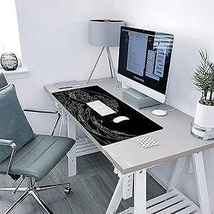 Japanese Sea Wave Gaming Mouse Pad, Anime Gaming Mousepad, Extended Kanagawa Mat Desk Mat, Large Desk pad 31.5x11.8 Inch 3mm Thick Long Non-Slip Rubber Base Mouse Pads (Black)