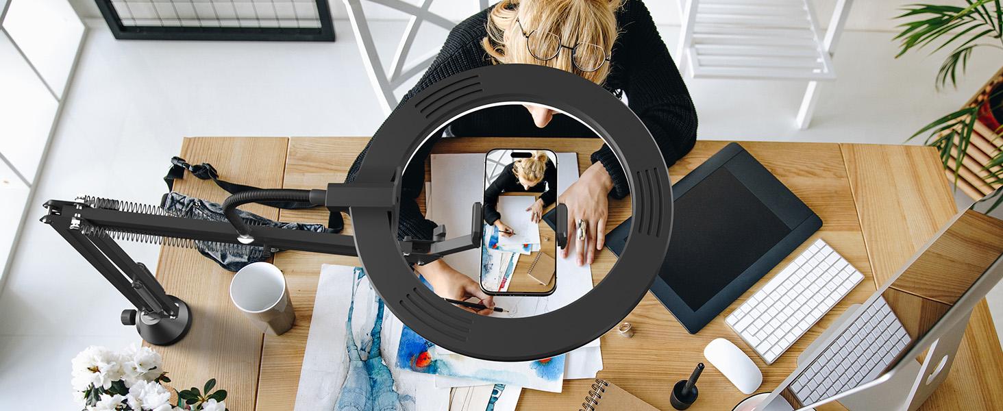 TONOR 10" Ring Light Kit – Adjustable Angle Boom Arm & Phone Holder for Recording, Streaming, Makeup & Nail Art TONOR 10" Ring Light Kit – Adjustable Angle Boom Arm & Phone Holder for Recording, Streaming, Makeup & Nail Art