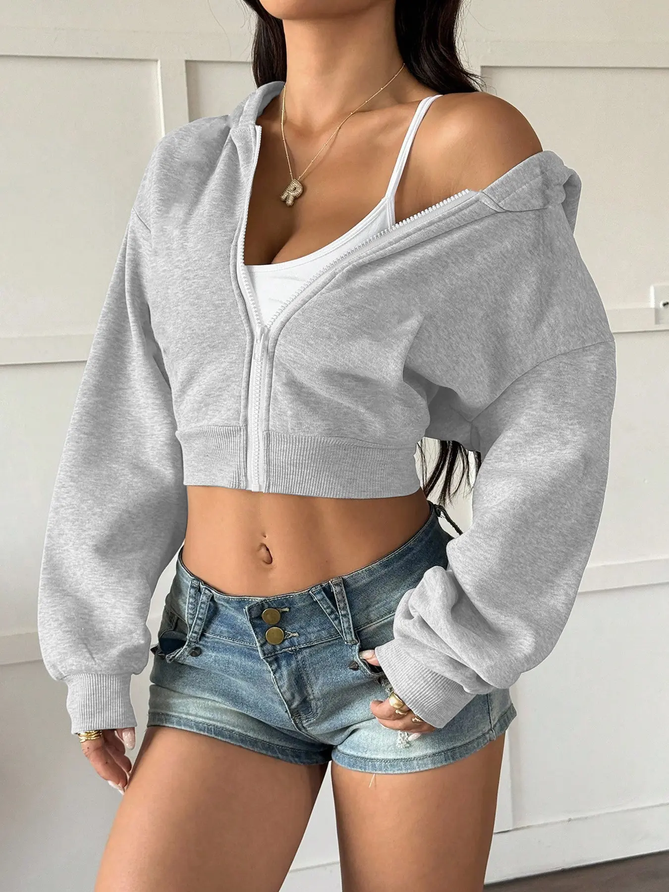 Women's Cropped Zip Hoodie Coat, Regular Fit Casual Streetwear Top, for Fashion Daily Wear Jacket Outerwear
