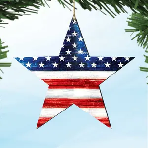Designocracy 8198917-S2 Artistic Lightweight Patriotic US Star Rustic Wooden Ornaments, 5x5.5 in, Set of 2 - Christmas Decorations Gift for Festive Home Decor