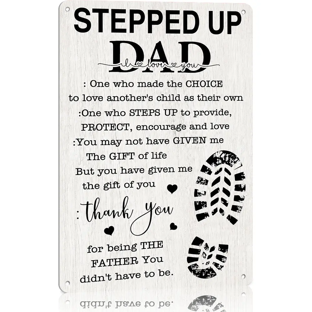 Engraved Aluminium Stepped Up Dad Hanging Plaque - 8x12in Rectangle Hangable Wall Sign, American Retro Adult Stepfather Gift, Universal Home Decor, Metal Signs, Signs