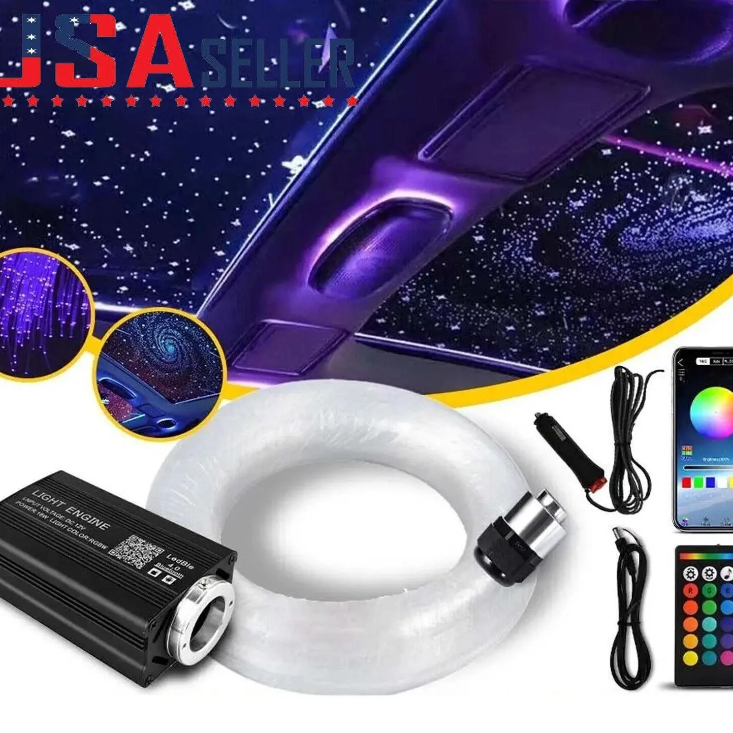 1000/500pcs Fiber Optic Star Headliner Kit for Car & Home - RGBW LED Meteor Shower Lighting with APP & Remote Control for Ceiling Decor Interior Led