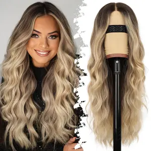26Inch Ombre Blonde Wig for Women Long Wavy 4x1  Natural Hairline Realistic Appearance Glueless for Beginners Middle Part Synthetic for Daily Party Use small lace front