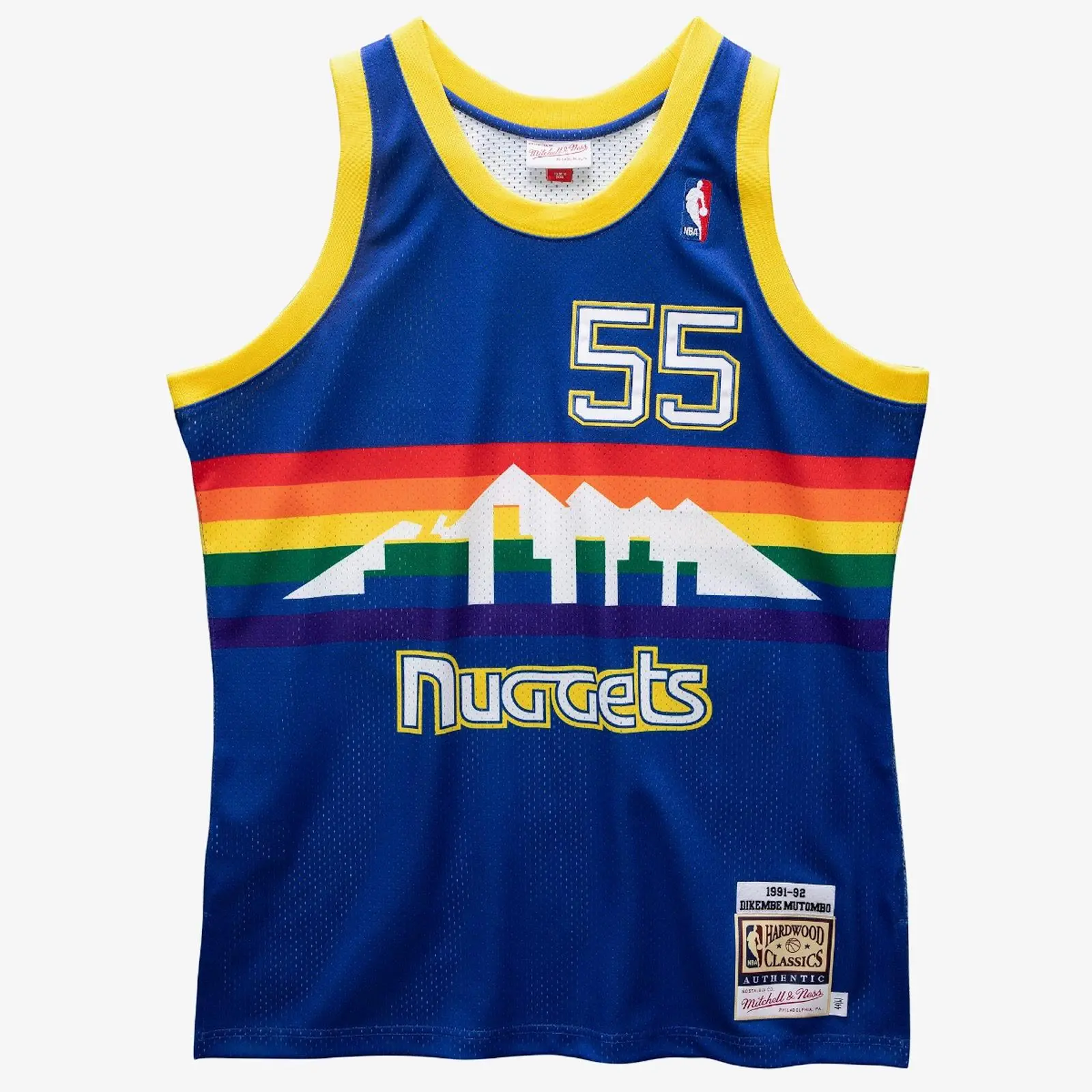 Mitchell & Ness Denver Nuggets Dikembe Mutombo 1991-92 Royal Authentic Jersey, Cotton Fabric, Regular Fit