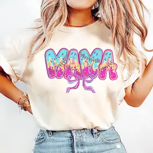 Baseball Ice Cream Drip Mama Coquette Bow Retro Sporty Vibe T-Shirt