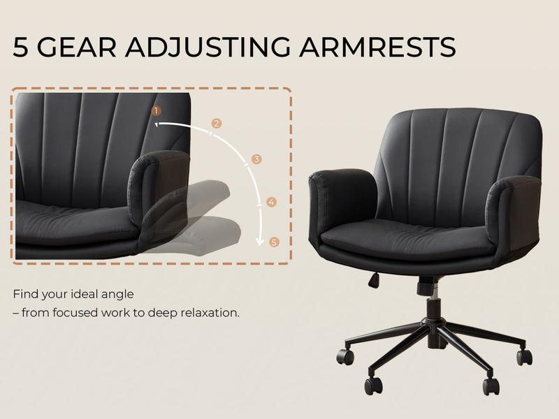 Dowinx Criss Cross Chair with Five-Level Adjustable Arms and Wheels - Comfortable Ergonomic PU Leather Swivel Vanity Chair - Computer Makeup Gaming Chair for Home Office, Bedroom, Living Room