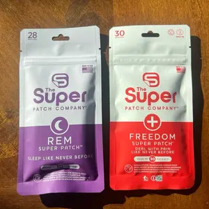 The Super Patch Company Freedom & REM Super Patches backpack of 28 & 30 patches. For minor pains and aches and for deep REM sleep