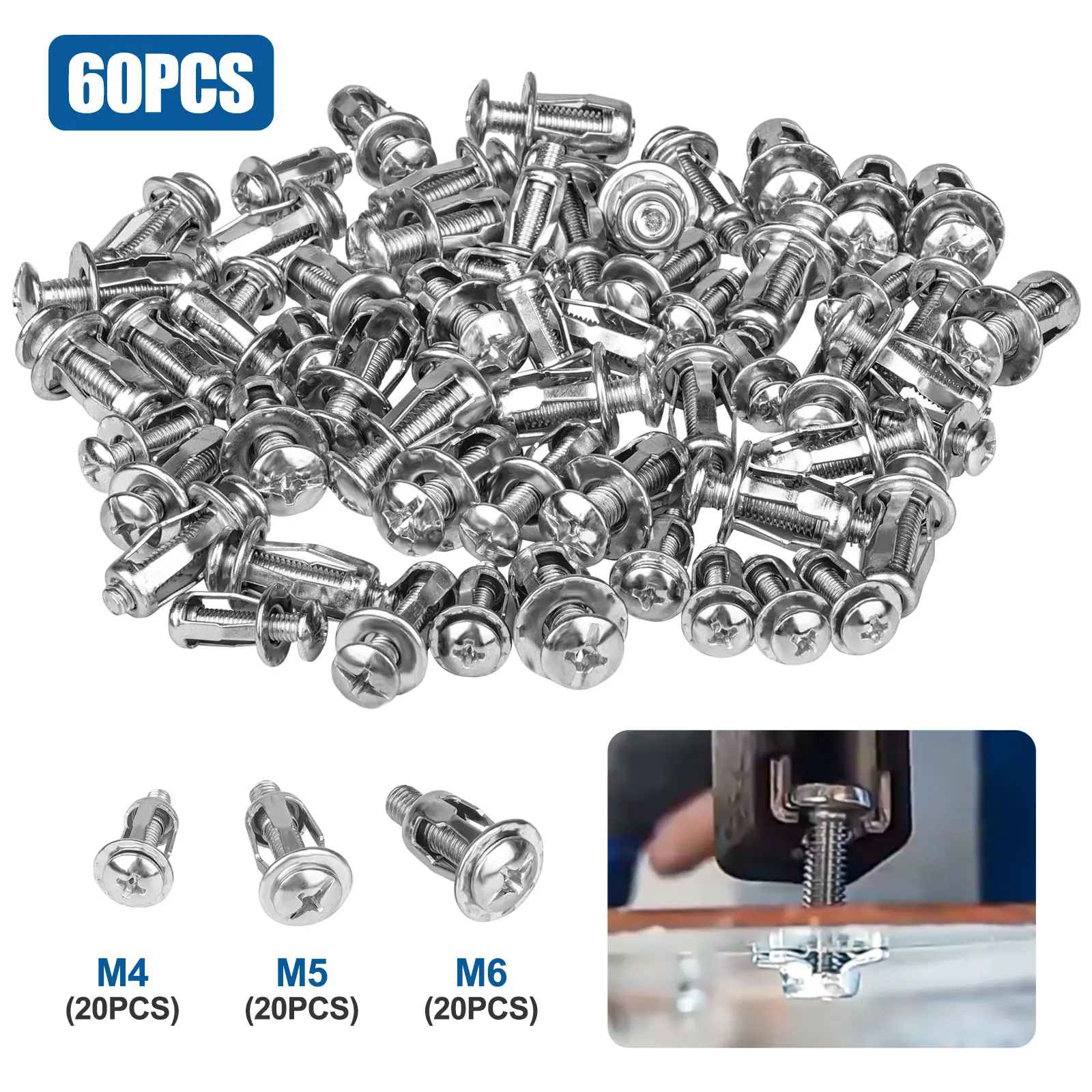 60Pcs Alloy Steel Expansion Screw Nuts Set - M4 M5 M6 Petal Shape Rivet Nuts,Corrosion-Resistant Fasteners,For Stone, Plastic Wood,for Installation License Plates