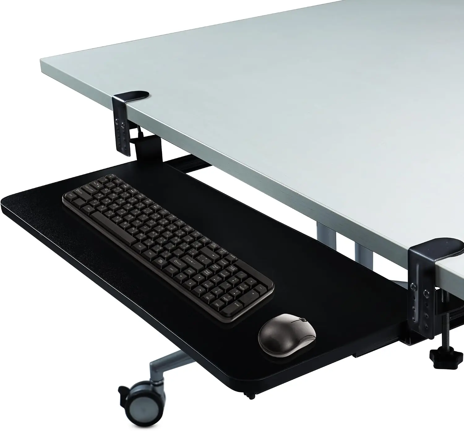 Under Desk Keyboard Tray - Pull-Out Office & PC Accessories with C Clamp, 25.6in (30in Including Clamps) x 11.8in Steady Slide-Out Drawer for Typing, Ideal for Home, Office Use, Office Accessories