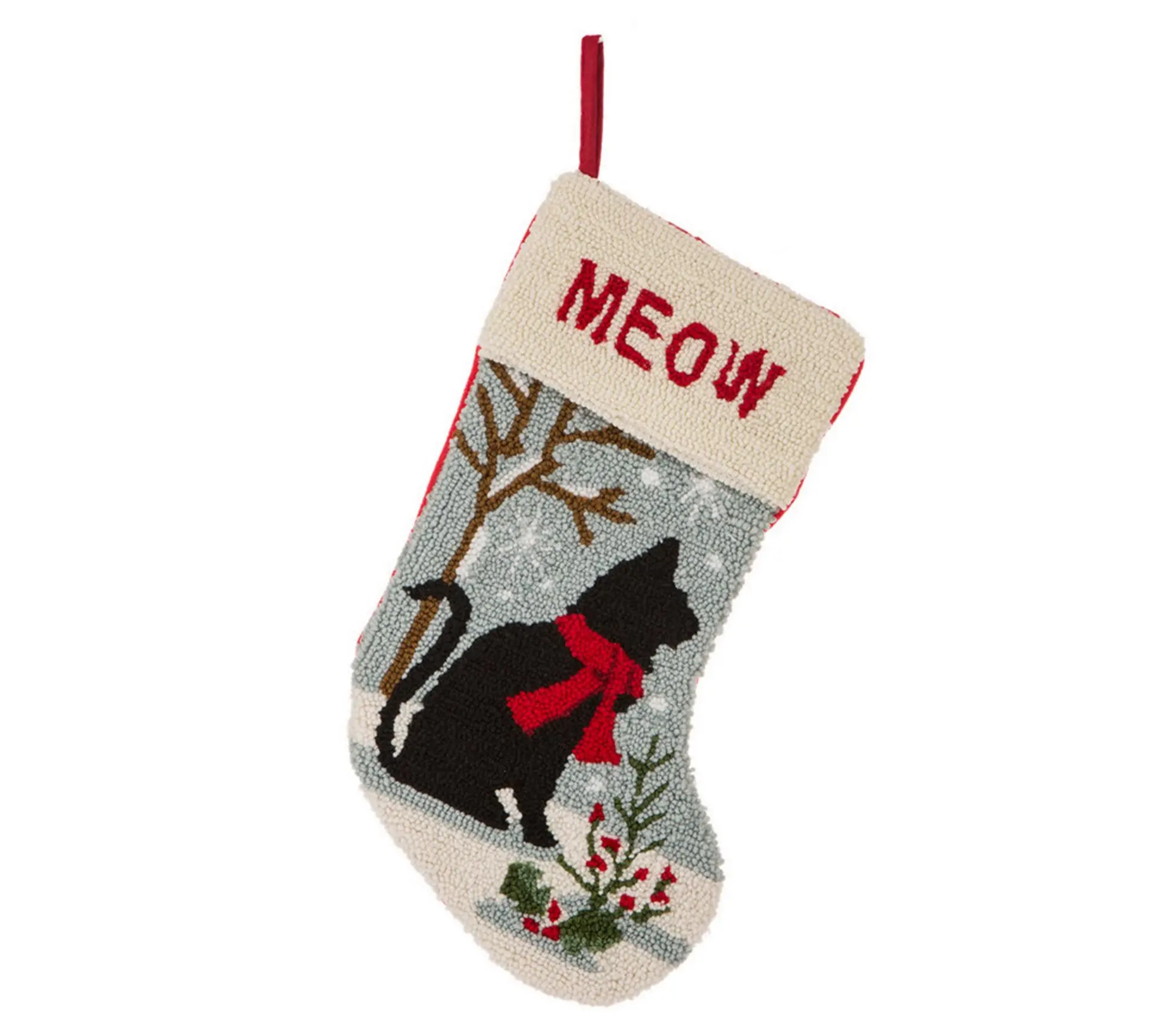Glitzhome Hook Looped Fabric MEOW or WOOF Chris tmas Stocking