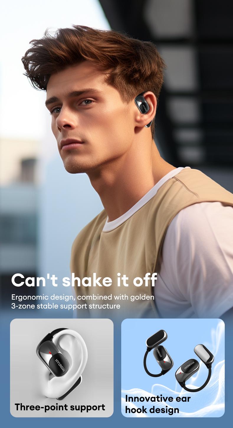 HYUNDAI Fit2 with Built-in 169-Language Translation Wireless Headphones with Electroplated Ear Hook Design – Comfortable, Great Sound, Bluetooth 5.4 Flash Connection, Wireless Earbuds for Music and Calls
