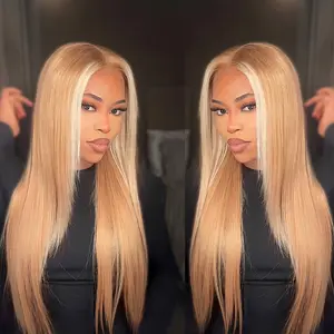 Megalook 13x6 Three-Go Glueless Lace Front Human Hair Wig CB Ombre Blond Silky Straight Fashion Color Pre Cut & Pre Plucked with Drawstring 100% Human Hair Wig More Health SpringStatements