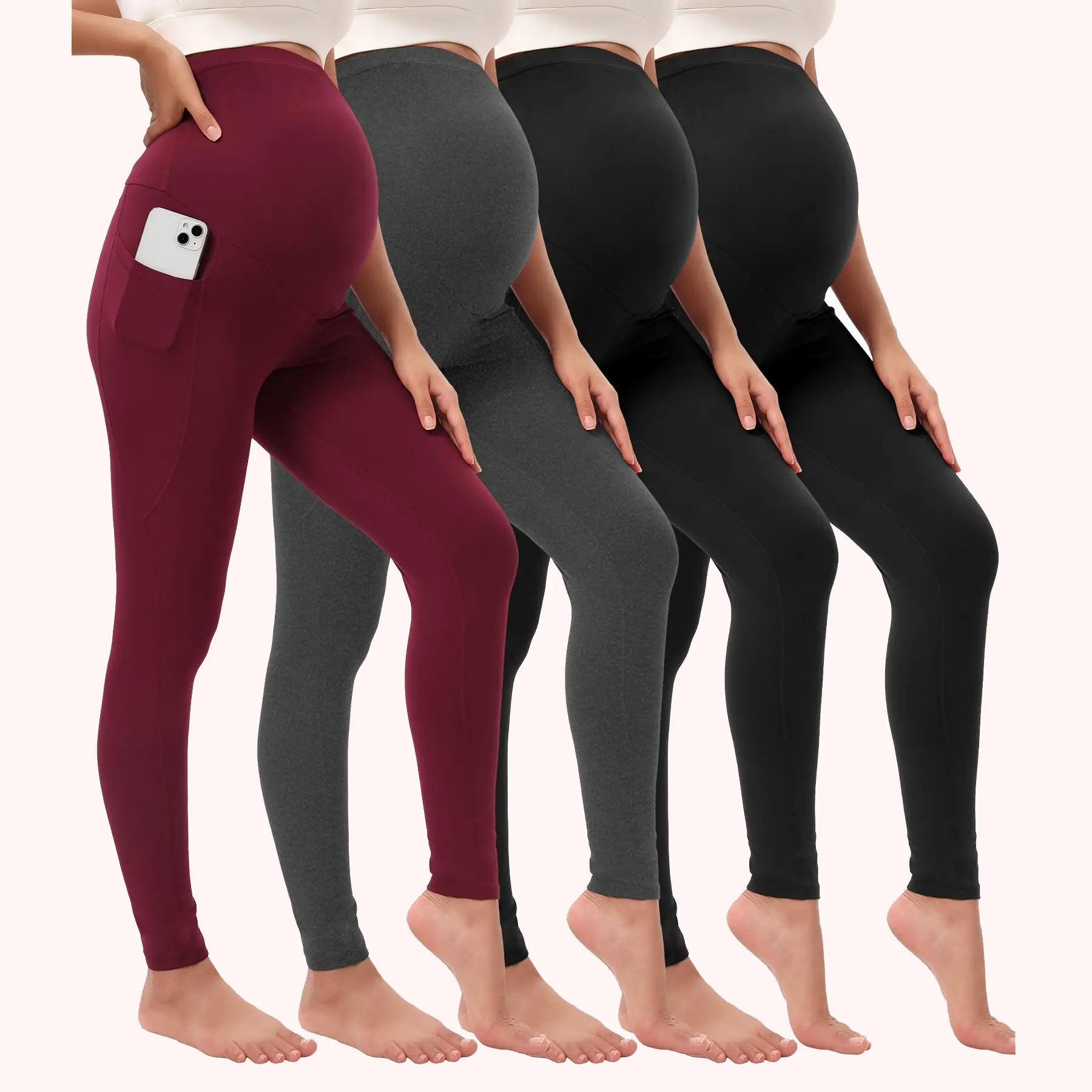4 Pack Women's Maternity Leggings With Pockets Over The Belly High Waisted Yoga Pregnancy Leggings Smooth Feeling Workout Pregnancy Pants Activewear for Women in Assorted Colors summerwins,travel essentials,camping essentials