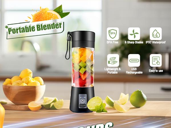 Phueut Portable Blender USB Rechargeable Mini Blender with 6 Blades, 380mL Traveling Fruit Juicer Cup for Shakes and Smoothies Phueut Portable Blender USB Rechargeable Mini Blender with 6 Blades, 380mL Traveling Fruit Juicer Cup for Shakes and Smoothies