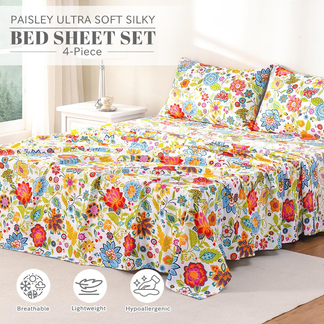 Bedlifes Bamboo Blend & Brushed Microfiber Cooling & Soft Floral Bed Sheet Set Soft 14-21"Extra Deep Pocket Bedlifes Bamboo Blend & Brushed Microfiber Cooling & Soft Floral Bed Sheet Set Soft 14-21"Extra Deep Pocket
