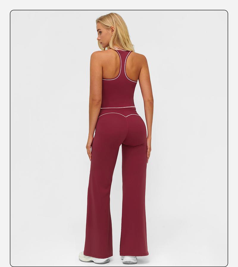 MFVIM Women's Sporty Tracksuit Set - Casual Two-Piece Athletic Wear, 78% Nylon 22% Spandex, Ideal for Gym & Daily Activities, H-Shaped Back Design, Bell-Bottom Pants