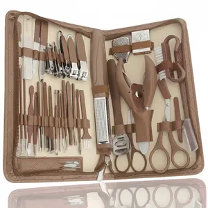 Deluxe 42PCS Multi-Functional Stainless Steel Manicure Personal Care Set - Professional Household Nail & Pedicure Kit for Women/Men w/Leather Zipper Case | Holiday Gift! Travel Grooming Tools Bag + Cuticle Nippers, Scissors, Ear Spoon, Nail Clippers