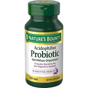 Nature's Bounty Lactobacillus Acidophilus Probiotic Supplement - Daily Probiotic for Women/Men Digestive Health, 100 Million Organisms, Vegetarian, 1 Serving per Day, 120 Tablets