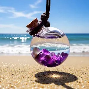 Enchanting Purple Live Marimo Pendant - A Mystical Aquarium Pet Decor & Portable Self-Sustaining Habitat (Includes LIVELY Moss Ball Pet)