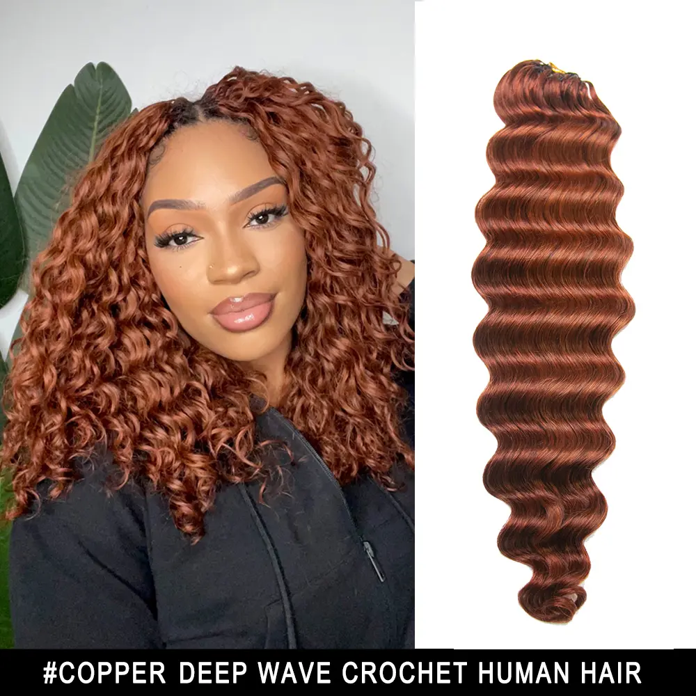YWIGS Ginger Crochet Human Hair for Miracle Knots Boho Braids Copper Human Crochet Hair Pre-Separated Deep Wave Crochet Hair 60 grams/bundle 18 inch 4-5 Bundles Recommended #backtoschool #backtoschoolshopping