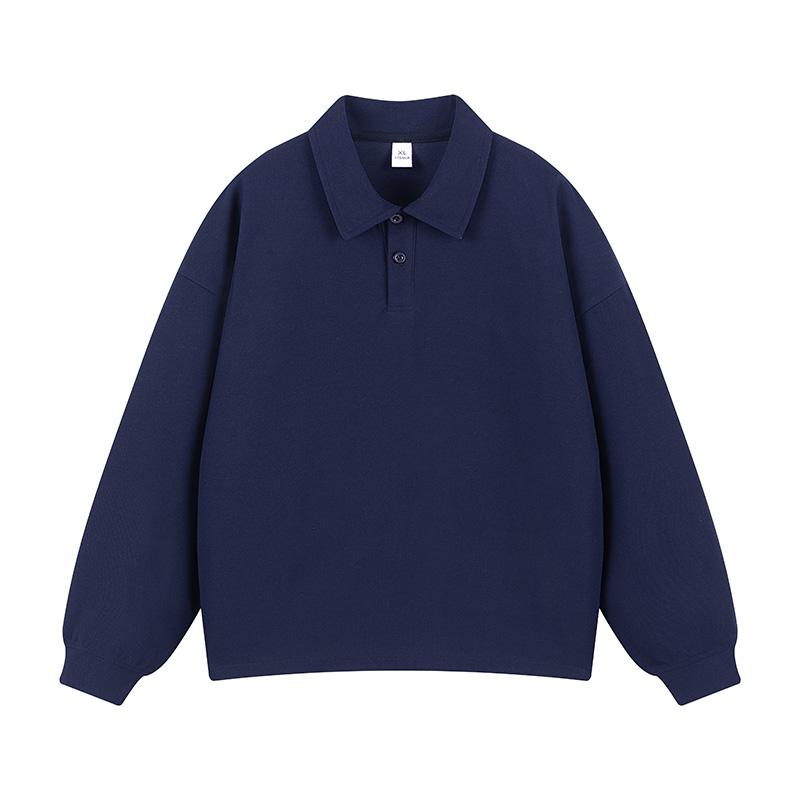 Men's Vintage Heavyweight Polo Shirt Long Sleeve T-Shirt Autumn Trendy Brand Turn-Down Collar Base Shirt Loose Top Gift for Husband Father