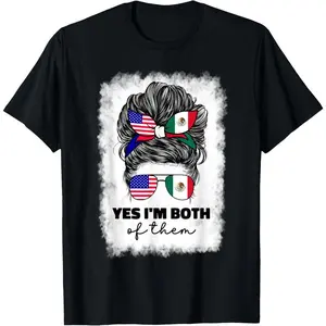 100% Cotton Half Mexican And American Mexico America Usa Flag Girl Woman T-Shirt Top