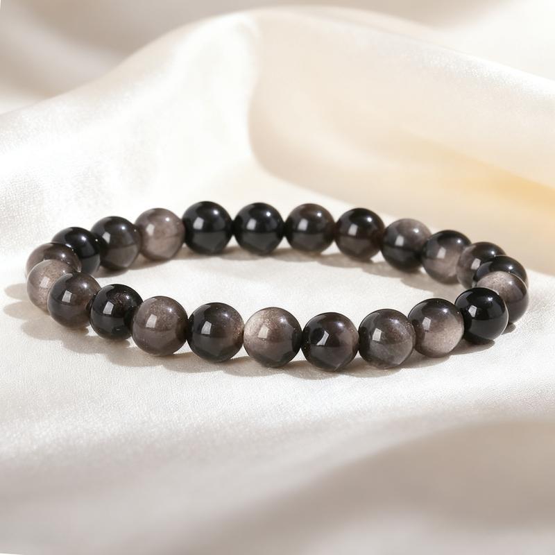 Premium Gemstone Bracelet For Men 8MM Natural Stone Stretch Adjustable Black Crystal Beaded Bracelet for Men Women Jewelry Gifts